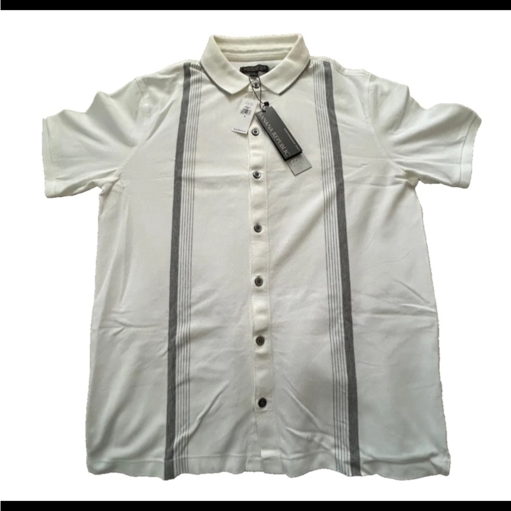 Men Banana Republic Casual Shirt White with Gray Stripes size Small
